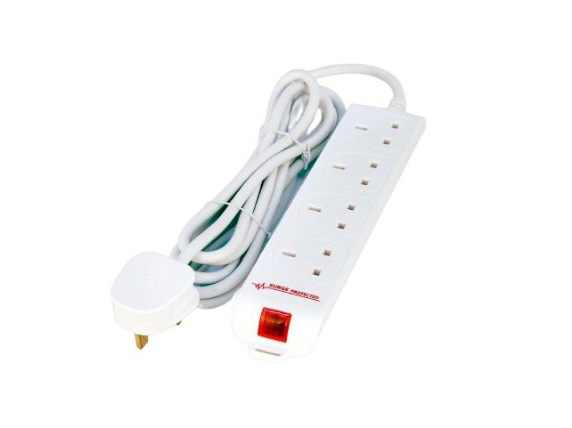 MicroConnect 4-way UK Surge Protected  Power Strip 2M White 4-way UK