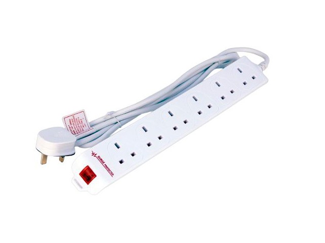 MicroConnect 6-way UK Surge Protected  Power Strip 2M White 6-way UK