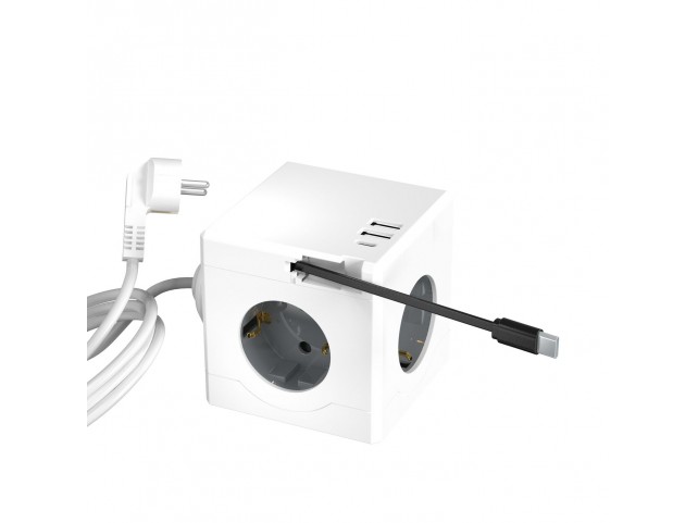 MicroConnect PowerCube 3 Schuko outlets  2 USB A ports 1 USB-C port