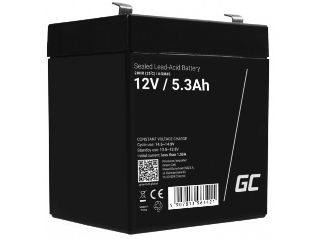 Green Cell AGM Batteria Lead Acid 12V 5.3Ah Maintenance Free for alarm and car