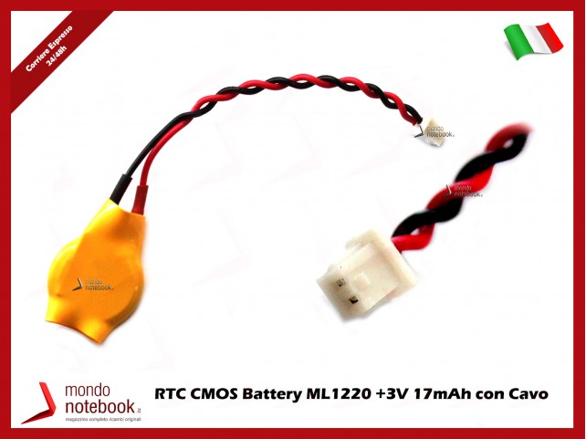 Batteria Tampone RTC CMOS BIOS ML1220 +3V 17mAh con Cavo