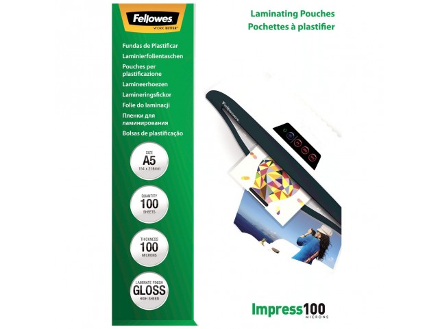 Fellowes A5 Glossy 100 Micron  Laminating Pouch - 100 Pack