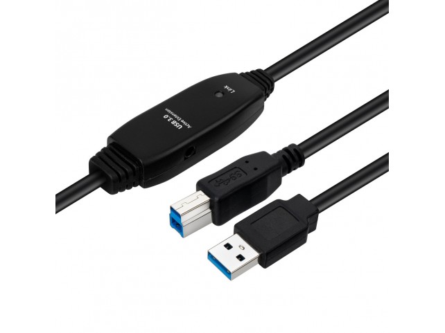 MicroConnect Active USB 3.2 Gen 1 A-B 10m  M-M Black Active USB 3.2 Gen