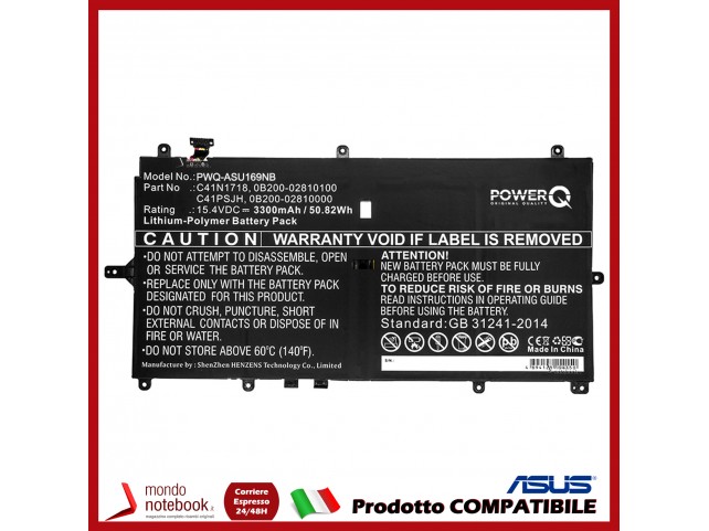 Batteria PowerQ per Asus NovaGo TP370QL 3300 mAh 15.4V P/N 0B200-02810000 Nero