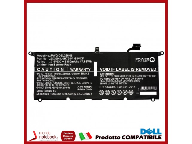 Batteria PowerQ per DELL XPS 13 2018 6300 mAh 7.6V P/N 0H754V Nero