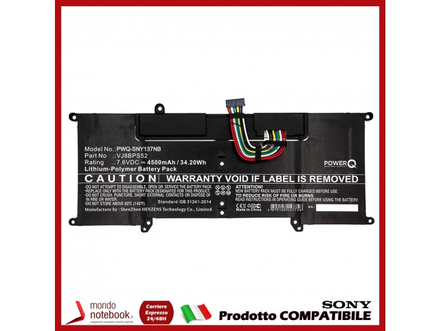Batteria PowerQ per Sony SX14 4500 mAh 7.6V P/N VJ8BPS52 Nero