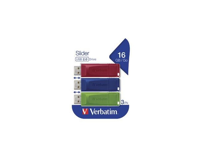 Verbatim USB DRIVE 2.0 STORE N GO  SLIDER 3 X 16GB (RED / BLUE /