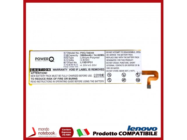 Batteria PowerQ per Lenovo Yoga Tab 3 Pro 3900mAh 3.8V P/N L15D1P31