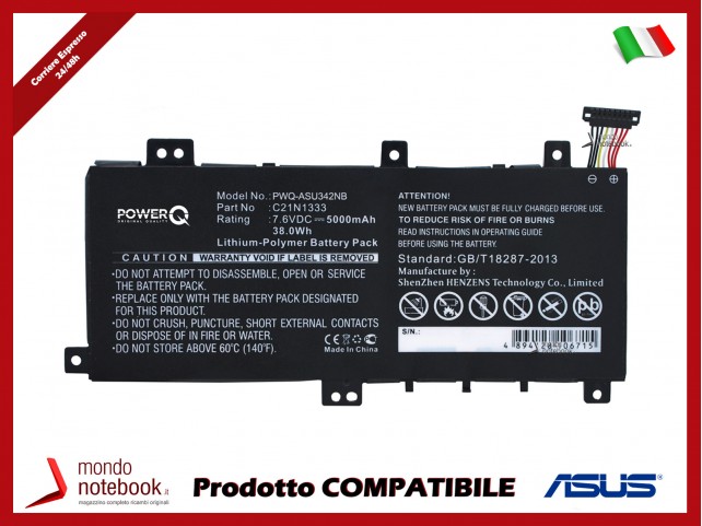 Batteria PowerQ per Asus J550LA 5000 mAh 7.6V P/N 0B200-00860000 Nero