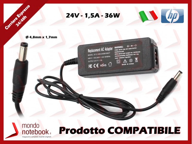 Alimentatore Compatibile per HP 36W 24V 1.5A (4.8mm x 1.7mm) Scanjet Scanner