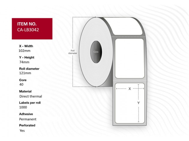 Capture Label 102x74, Core 40,  Diameter 121 mm. Thermal