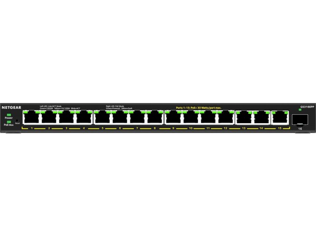 Netgear 16-PORT POE+ GIGABIT SWITCH  GS316EPP-100PES Managed