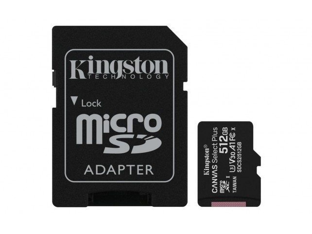 Kingston 512GB microSDXC Canvas Select  Plus 100R A1 C10 Card + ADP
