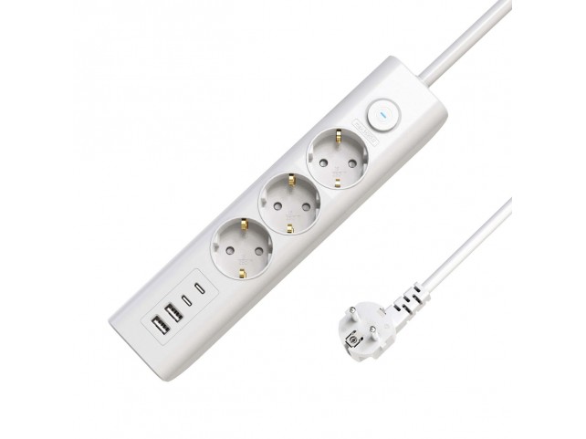 MicroConnect 3-way USB Schuko Power Strip  on/off switch 1.5M White