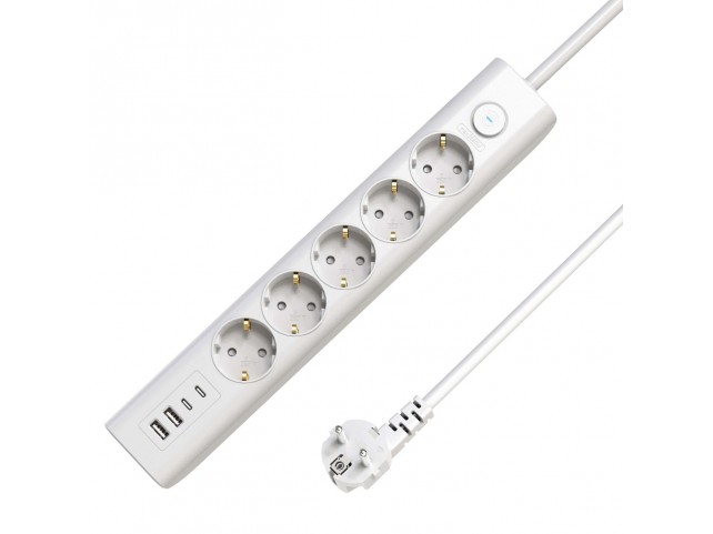 MicroConnect 5-way USB Schuko Power Strip  on/off switch 1.5M White