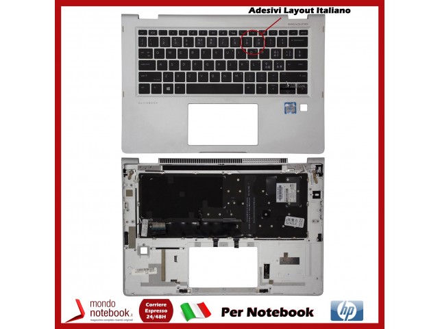 Tastiera con Top Case HP Elitebook X360 1030 G2 G3 (Silver) con Adesivi Layout Italiano