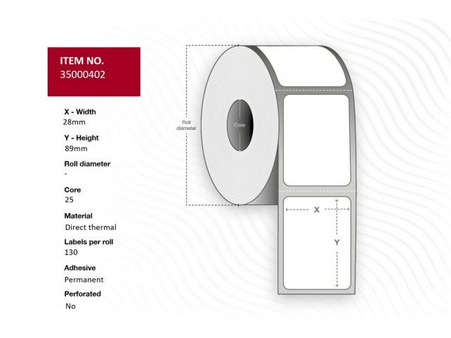 Capture Label 28x89 - Core 25. White.  Premium. DT. Permanent. 130