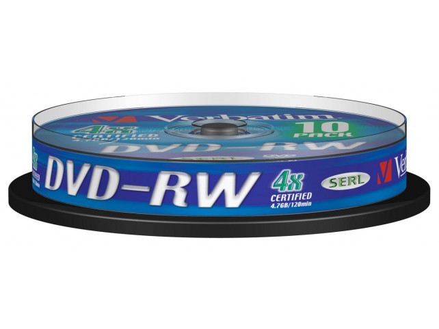Verbatim 43552 DVD-RW 4x 4.7GB Branded  Matt Silver 10 Pack