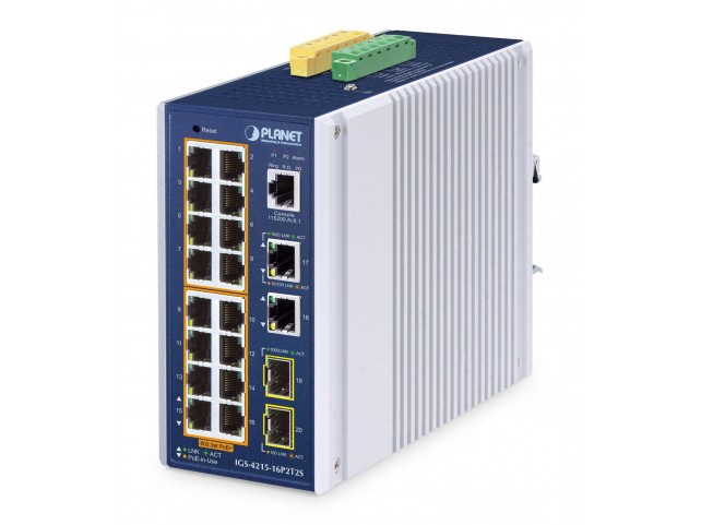 Planet IGS-4215-16P2T2S IP30 Industrial L2/L4 16-Port  10/100/1000T 802.3at PoE +