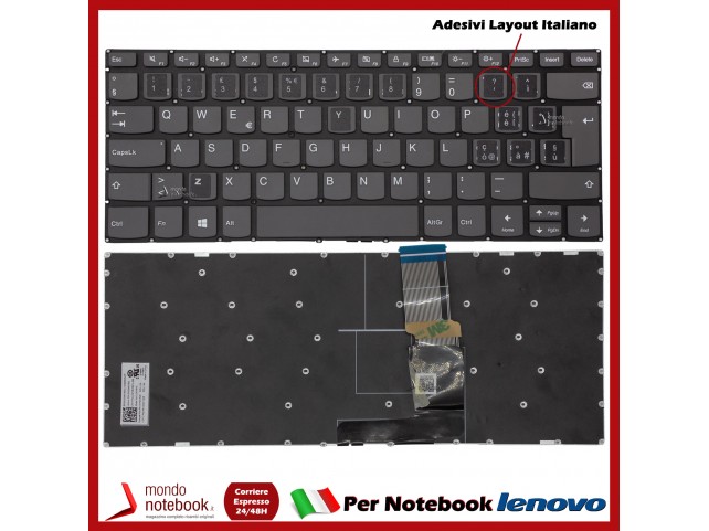 Tastiera Notebook Lenovo Yoga 520-14IKB 720-15IKB (Grigia) Con Adesivi Layout ITA