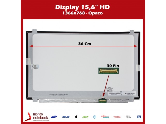 Coreparts Display LCD 15,6" (1366x768) WXGA HD (BRACKET SUP E INF) 30 Pin DX (OPACO)