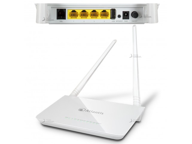 ROUTER ATLANTIS ADSL2+ A02-RA144-W300N+ 300M 802.11n ACCESS POINT SWITCH 4P LAN, 2 ANTENNE da 5dBi