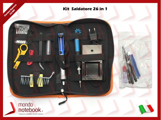 Kit Saldatore 26 in 1 con stagno, pompetta aspirastagno, 6 Punte, Kit disassembly