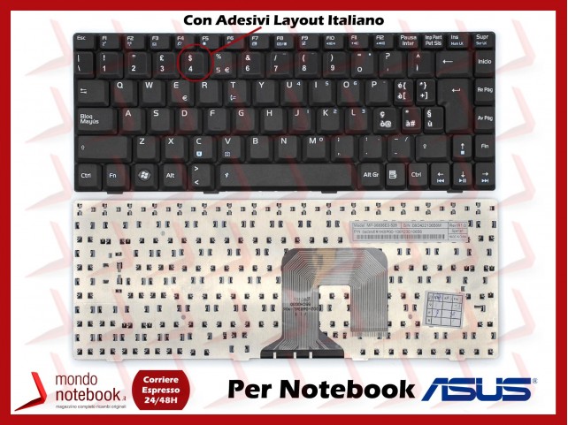 Tastiera Notebook ASUS F6 F6H F6A F9 F9F F9J (NERA) con Adesivi Layout ITALIANO