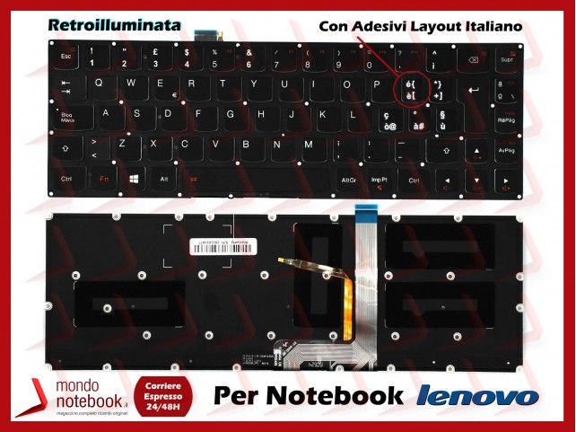 Tastiera Notebook Lenovo Yoga 3 PRO 1370 Retroilluminata - con ADESIVI LAYOUT ITALIANO