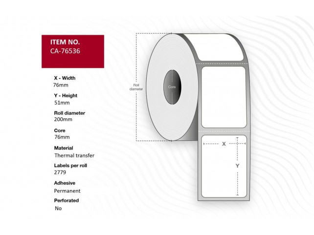 Capture CA-76536 Label 76 x 51mm Core 76mm  Thermal Transfer Polyester
