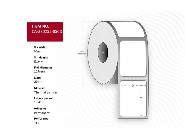 Capture CA-880255-050D Label 76 x 51mm Core 25mm  Thermal Transfer Polyester