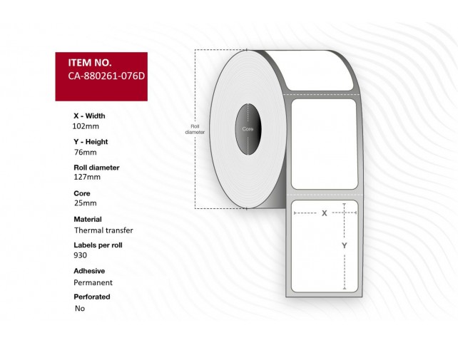 Capture CA-880261-076D Label 102 x 76mm Core 25mm  Thermal Transfer Polyester