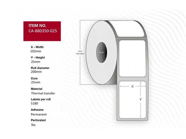 Capture CA-880350-025 Label 102 x 25mm Core 76mm  Thermal Transfer Polyester