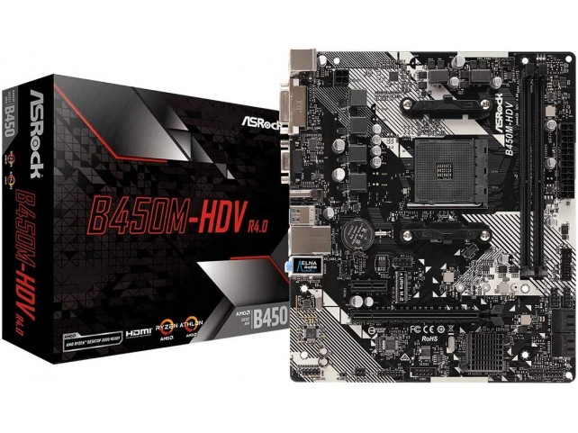 MB ASRock B450M-HDV R4.0 Socket AM4 - B450 - DDR4 - SATA3 USB3.1 M.2 GbE - MicroATX