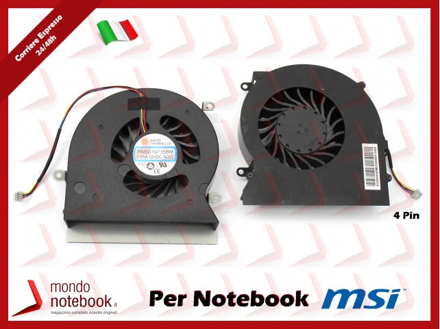 Ventola Fan CPU MSI GT62 GT62VR 16L1 16L2 16L3 S5 S6 PABD19735BM-N322