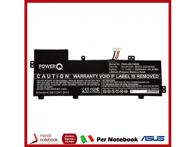 Batteria PowerQ per Asus UX510UW 3950 mAh 11.1V P/N 0B200-02030000 Nero