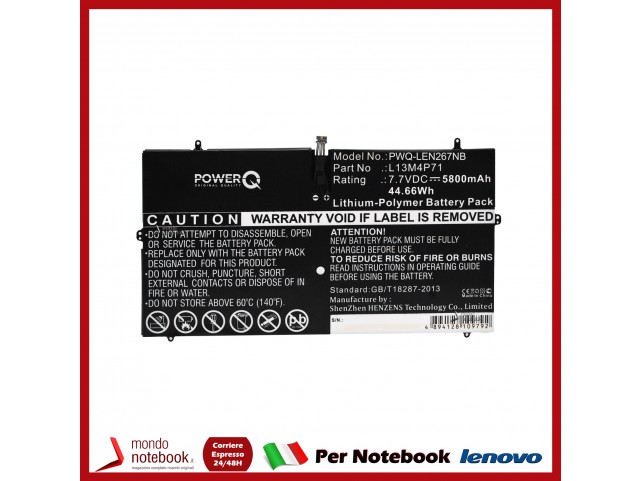 Batteria PowerQ per Lenovo Yoga 3 Pro 5800 mAh 7.7V P/N 121500264 Nero