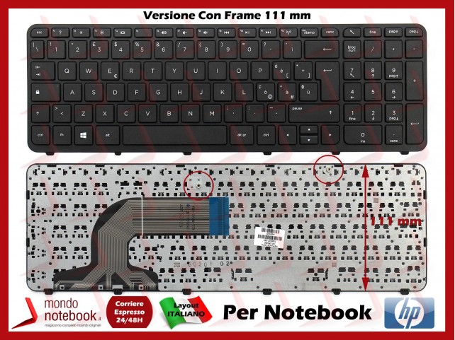 Tastiera Notebook HP 350 G1, 350 G2, 355 G2 (Versione Con Frame da 111mm)