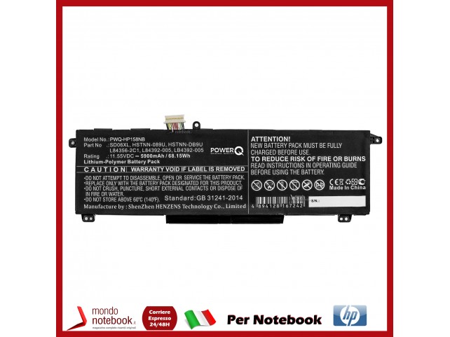 Batteria PowerQ per HP Omen 15 2020 5900 mAh 11.55V P/N HSTNN-089U Nero