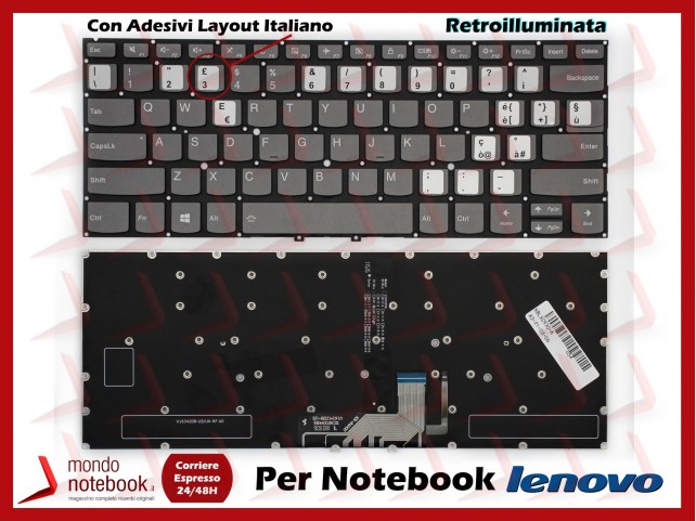 Tastiera Notebook Lenovo Yoga 7 C930 C930-13IKB (Grey) con Adesivi Layout ITA