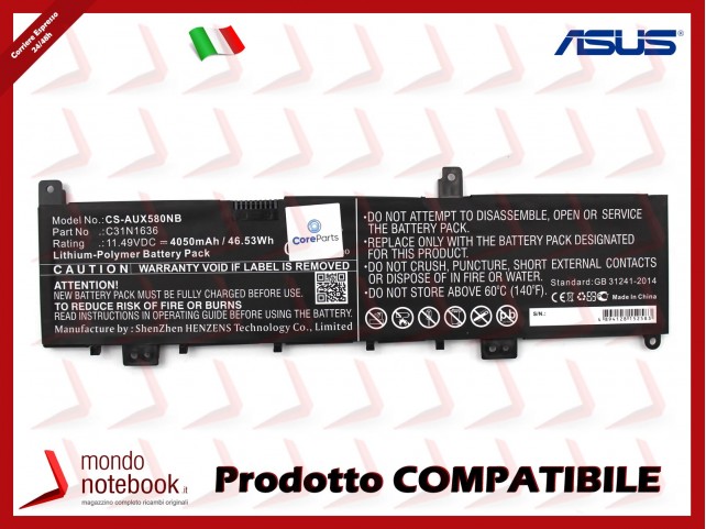 Batteria Compatibile Alta Qualità ASUS N580 X580 11,49V 4050 mAh - C31N1636