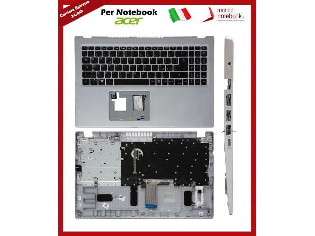 Tastiera con Top Case ACER Aspire A515-56 A115-32 A315-35 Silver Retroilluminata con porta Type-C